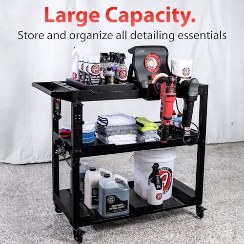 Adam's Polishes Professional Detail Cart Powder Coated Metal Car Detailing Cart for Garage | Storage Space, Rolling Premium Locking Casters, Polisher Holders, Heavy Duty Workshop, Detailers Garage - size: Professional Detailing Cart