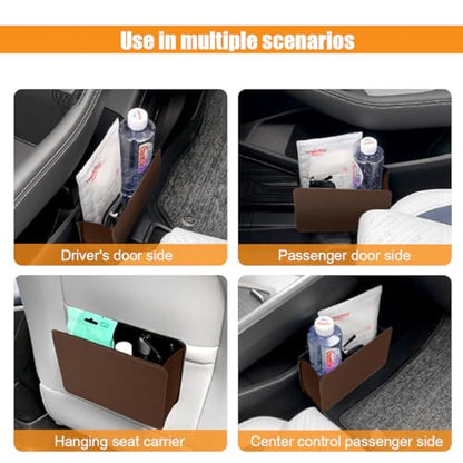 Car Trash Can, Auto Leather Trash Bin Garbage Organizer Holder with One Roll Trash Bag, Mini Foldable Dustbin Storage Bag Container, Multi-Function Trash Box for Car SUV (Brown) - color: Brown