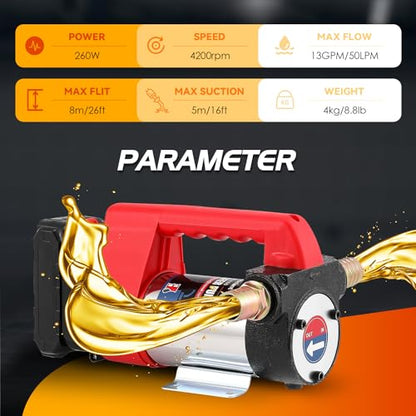 Mxmoonant 12GPM Cordless Diesel Transfer Pump, Electric Oil Change Pump, Portable Self Priming Fuel Transfer Pump, with Two 2000mAH Lithium Battery, for Kerosene Boat Truck
