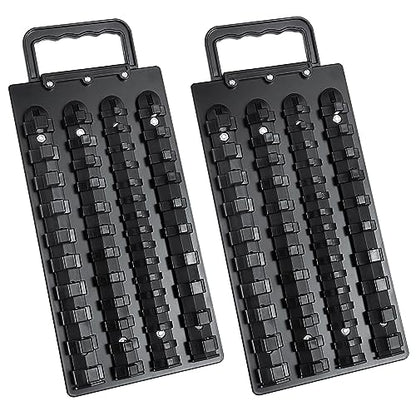 ALOANES 96-Piece Portable Socket Organizer Steel Tray, Socket Holders with Portable Handle, Heavy Duty Socket Holder Kit, 1/2-inch x 28 Clips, 3/8-inch x 36 Clips, 1/4-inch x 32 Clips(Black)