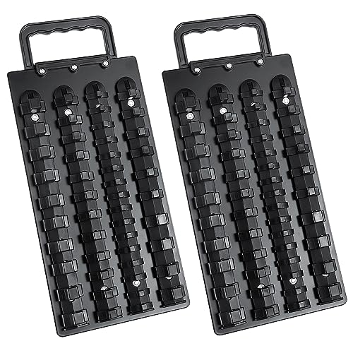 ALOANES 96-Piece Portable Socket Organizer Steel Tray, Socket Holders with Portable Handle, Heavy Duty Socket Holder Kit, 1/2-inch x 28 Clips, 3/8-inch x 36 Clips, 1/4-inch x 32 Clips(Black)