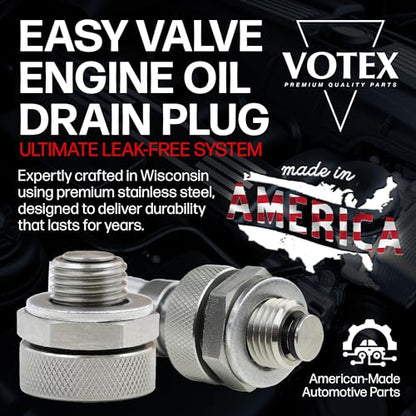 Votex - Made in USA - M18 x 1.5MM Quick Easy Valve Oil Drain Plug fits BMW, Land Rover, Porsche, Volvo - Stainless Steel - Part Number SMQDP007 - size: M18-1.5 Valve Drain Plug
