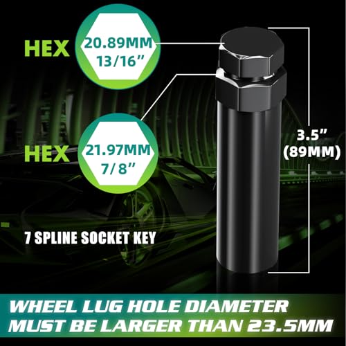 7 Spline Lug Nuts Socket Key - 20mm Hex Socket for Small Diameter Lug Nuts (M14x1.5, M14x1.75, M14x2, 9/16"-18) 7 Point Tuner Key Tool 1pc - color: Black, size: 7 Spline, style: 1 Pcs