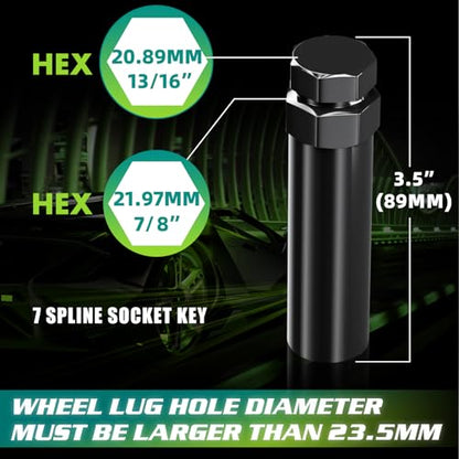 7 Spline Lug Nuts Socket Key - 20mm Hex Socket for Small Diameter Lug Nuts (M14x1.5, M14x1.75, M14x2, 9/16"-18) 7 Point Tuner Key Tool 1pc - color: Black, size: 7 Spline, style: 1 Pcs