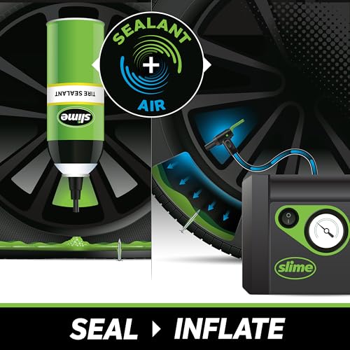 Slime 50165 Flat Tire Puncture Repair, Smart Spair Plus, Emergency Kit for Car Tires, Includes Sealant and Tire Inflator Pump, Suitable for Cars and Other Highway Vehicles, 12 Min Fix - size: Car/Trailer, style: 12 Mins Fix