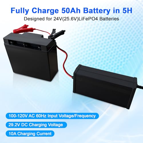 24V Lithium Battery Charger 29.2V 10A LiFePO4 Battery Charger for Lithium Iron Phosphate Battery, AC-DC Smart Charger, Battery Maintainer, Built-in Safety Protections, Support 0V Charging Function - color: 29.2V 10A