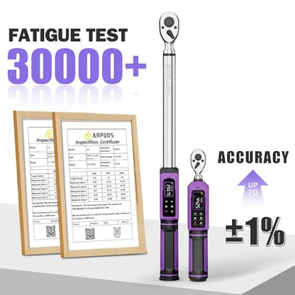 ANPUDS Digital Torque Wrench Set 3/8" & 1/2" Drive, ±1% Accuracy | 0.66-44.25 Ft-lb & 3.76-250.75 Ft-lb, Electric Torque Wrench with Vibration/Buzze/LED Flash Alert, for Car Motor Bike Repair - size: 3/8" (0.66-44.25 Ft-lb) & 1/2" (3.76-250.75 Ft-lb)