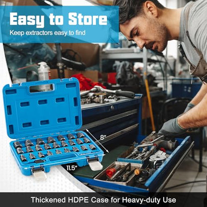Goplus 27 Pieces Screw Extractor Set, Dual Headed Easy Out Bolt Removal Kit with 3/8" Drive, Hex Head Bolt Remover, Multi-Spline Extractors for Removing Stripped, Rusted, Damaged Screw Stud, CrMo - color: Blue