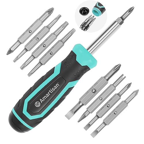 Amartisan 18-in-1 Multi-bit Screwdriver Set Tool All in One, Portable Multi-Purpose Screwdriver, Slotted/Philips/Pozi/Torx/Square,Nut Driver - color: Blue, size: 18-in-1 Multi-bit Screwdriver Set
