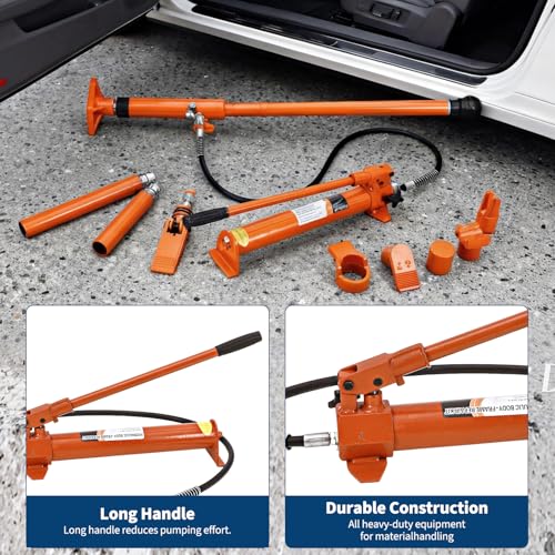 Porta Power Hydraulic Jack Kit with Leak-Proof Hose, Auto Body Frame Repair Tool for Lifting & Metal Bending, Heavy Duty Hydraulic Ram Set with Storage Case