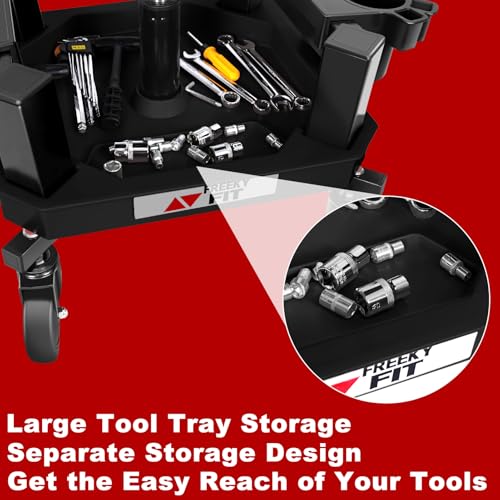 Rolling Stool with Wheels, Adjustable Shop Stool Mechanic Seat, Garage Shop Roller Work Chair, Mobile Rolling Seat with Tool Tray, 2 Cup Holders, 4" Casters, 350 LBS, Heavy-Duty, Black - color: Black