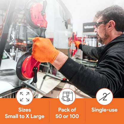 WECARE 8 Mil Nitrile Gloves - Heavy Duty Mechanic Gloves, with Diamond Grip - Powder and Latex Free Disposable Gloves - color: Orange, size: XX-Large
