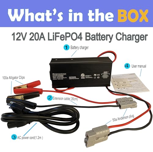 12V 20A LiFePO4 Battery Charger 14.6V LiFePO4 Charger and Maintainer for 4S 12V (12.8V) Deep Cycle Lipo Lithium Iron Phosphate Rechargeable Batteries of RV Car Boat - size: 12v 20a