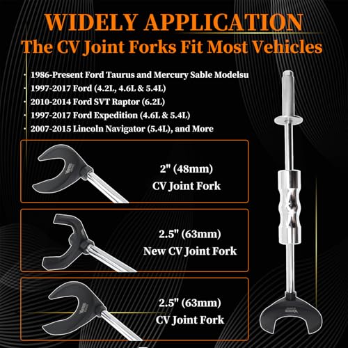 11 Piece Inner CV Axle Removal Tool, Heavy Duty Slide Hammer Puller Set | 63mm 48mm CV Joint Fork, Outer CV Joint Adapter and Steel Cable Adapter, Front Wheel Drive Axle Half Shaft Removal Tool Kit - size: 11pcs