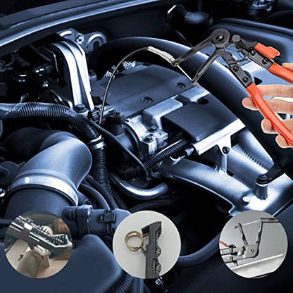 4PCS Hose Clamp Pliers, Spring Clamp Plier, Self-Tightening Hose Clamps Remover Tool, Long Reach Wire Spring Hose Clamp Pliers for Automotive Fuel Oil Water Hose, Coolant Radiator Heater