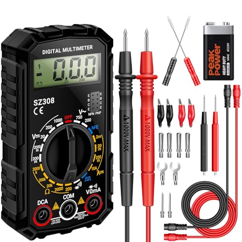 ANENG Multimeter,SZ308 DC AC Volt Meter,Ohm Digital Multimeter Tester,Measures Voltage,Current,Resistance,Continuity,Diodes, Electrical Tester for Househould Tools,Automotive Battery Test - style: SZ308 Black (With 16-piece test set)