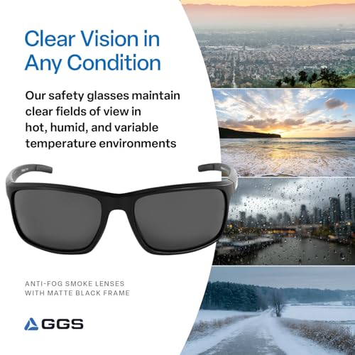 Bullhead Safety Eyewear Pompano Glasses – Anti-Fog, Lightweight, Scratch Resistant, UV Light Blocking Sunglasses for Driving, Golf, Boating, Outdoor Work, Gray Lens - color: Smoke Lens, Matte Black Frame, style: Anti-fog
