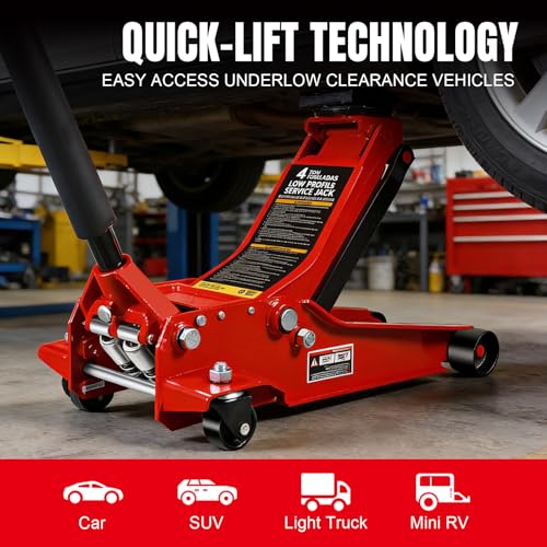 Big RED 4 Ton Low Profile Hydraulic Service Floor Jack, Dual Piston Fast Lift Pump, 8000 lb Heavy Duty Capacity