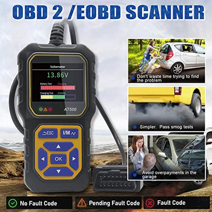 Car OBD2 Scanner Code Reader Engine Fault Code Reader iKiKin AT500 Professional Reader Scanner Diagnostic Tool Check Engine Light Scan Tool for OBD II Protocol Cars Since 1996 - color: AT500 Blue