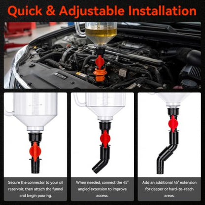 Engine Oil Funnel Kit, 18Pcs No Spill Automative Oil Change Kit with 12 Adapters, Elbow Fittings, Arrow Screen & Magnetic Trays, Coolant Funnel Set Compatible with GM, Ford, BMW, Audi