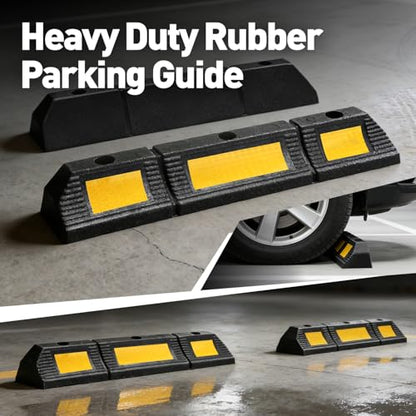 DNA Motoring 2 Pack 22.8" Parking Stopper for Garage, Heavy Duty Garage Parking Aid, Parking Gadgets Protects Car and Garage Walls, w/Reflective Yellow Tape Curb, 22.8" L x 4.33" W x 3.34" H - style: 1 side Reflective Strip