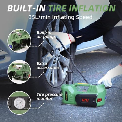 Electric Hydraulic Car Jack - Upgraded 4 in 1 Floor Jack Lift Kit 5 Ton Vehicle Trailer Truck Trolley Jack Stand Tire Change and Emergency Tyre Repair,Green Jack Only - color: Green Jack Only