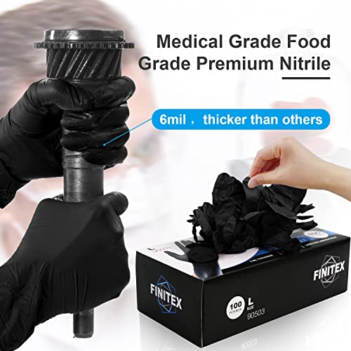 FINITEX Black Nitrile Disposable Medical Exam Gloves - 100/1000 PCS 6.3mil Powder-Free Latex-Free Food Gloves - color: Black (Large 1000)