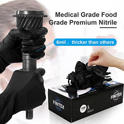 FINITEX Black Nitrile Disposable Medical Exam Gloves - 100/1000 PCS 6.3mil Powder-Free Latex-Free Food Gloves - color: Black (Large 1000)