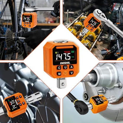 DESHIL 1/2" Digital Torque Adapter Set, 7.4-147.5 Ft.lb/10-200 N.m Digital Torque Wrench Adapter with Buzzer & LED Alert, 1000 Data Storage, 8 Preset Values for Automotive Car Motorcycle Repair