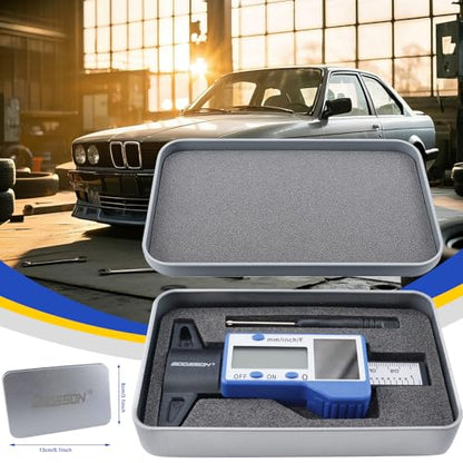 GODESON Digital Tire Tread Depth Gauge – 3 Modes-Fraction/Inch/MM Display, Solar & Battery Hybrid,1” (25.4mm/32NDS) Range, Blue Tire Wear Measure Tool for All Vehicles (Car, Truck, SUV) - style: IN/MM/FRAC - Blue