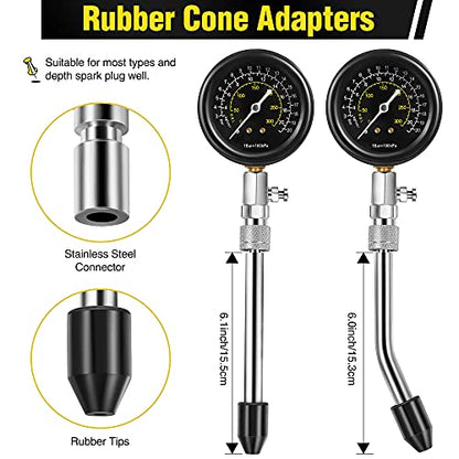 9 Pieces Automotive Compression Tester Kit and Spark Plug Tester, Universal Car and Motorcycle Engine Testing Tools for Cylinder Pressure Gauge (Black) - color: Black