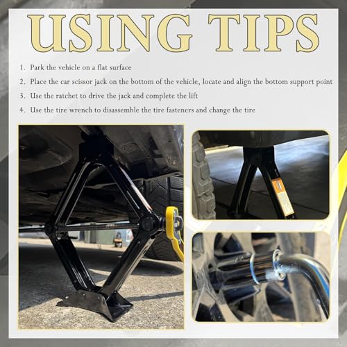 Car Scissor Jack Kit with Lug Wrench & Ratchet Wrench,2T Car Jack Kit for Cars Lifting & Tire Changing,Heavy Duty Scissor Jacks for Cars Tools Lift Range from 3.93" to 15.35"