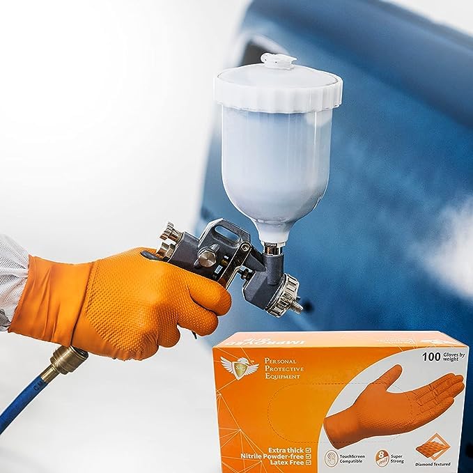 S&G Orange Nitrile Gloves Disposable Latex-Free 8Mil Thick Heavy Duty Powder-Free for Industrial, 1000 Pcs- Medium, Large, XL - size: Large