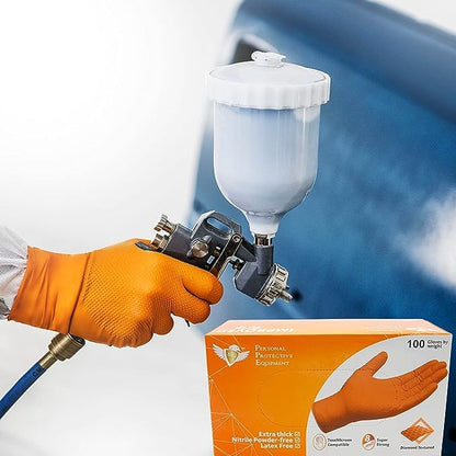 S&G Orange Nitrile Gloves Disposable Latex-Free 8Mil Thick Heavy Duty Powder-Free for Industrial, 1000 Pcs- Medium, Large, XL - size: Large