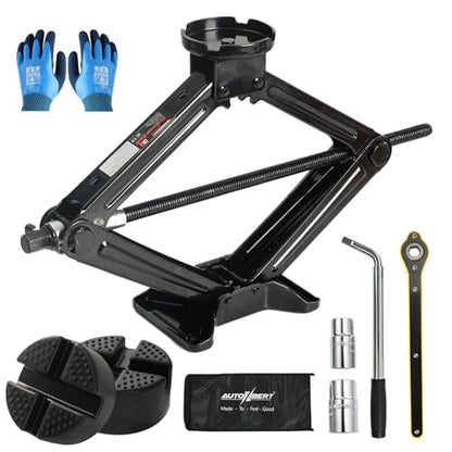 3 Ton Car Jack Kit with Rubber Jack Pads Universal Scissor Jack Tool Set | 6610lbs heavy duty; fits suv sedan mpv; 5.1-16.8 inch lift; roadside flat tire; emergency auto tool; ratcheting leverage