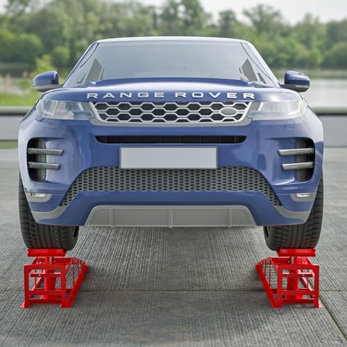 2 Pack Hydraulic Car Ramps 5T 11000LBS Capacity, Heavy Duty Steel Automotive Vehicle Ramps, Low Profile Portable Car Lift Service Ramps Truck Trailer Garage (Red, 45.5") - color: Red