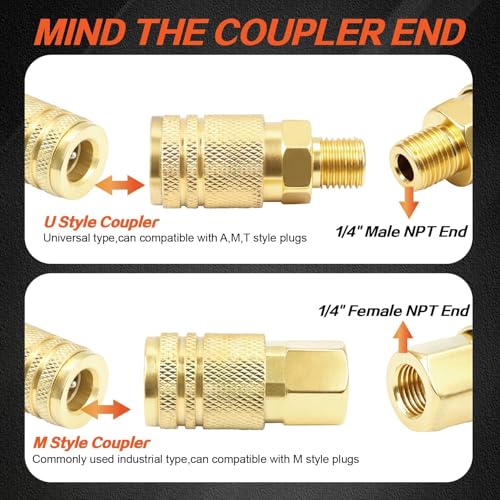 TuoLauthon Air Coupler & Plug Kit, 22 Pcs 1/4" NPT Quick Connect Air Fittings Set, with 360° Swivel Universal Joint, I/M Type Pneumatic Tool Compressor Accessories