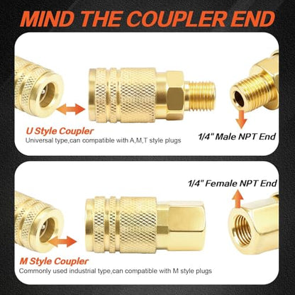TuoLauthon Air Coupler & Plug Kit, 22 Pcs 1/4" NPT Quick Connect Air Fittings Set, with 360° Swivel Universal Joint, I/M Type Pneumatic Tool Compressor Accessories