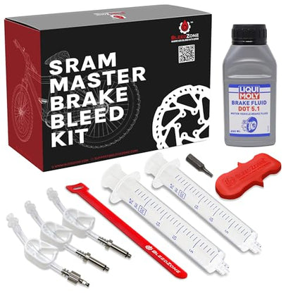 BleedZone Brake Bleed Kit for SRAM Hydraulic Brakes – Bicycle Maintenance Set with 250ml DOT 5.1 Fluid, Reusable 20ml Syringes, Bleeding Edge Tool and Bike Brake Components