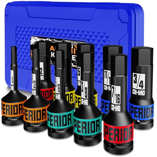 1/2" Drive Master Impact Hex Bit Socket Set, SAE, 10 Pieces 1/2" Drive Impact Allen Bit Socket Set, 1/4" - 3/4", Cr-Mo Steel, Heavy Duty Storage Case - size: 1/2“Hex SAE