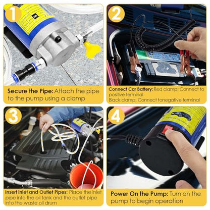 Oil Pump 12V 100W, Oil Extractor Pump for Engine Oil Change, Electric Fluid Transfer Pump, Self-Priming Oil Transfer Pump for Car Boat Motorcycle Mower RV