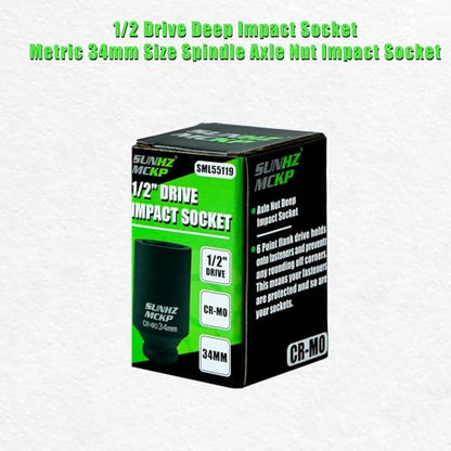 SUNHZMCKP 1/2 Inch Drive Impact Socket, Metric 34 mm Deep 6 Point Socket, CR-MO, Axle Nut Impact Grade Socket for Easy Removal (34mm) - color: Metric, size: 34 mm