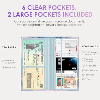 Car Registration and Insurance Holder，Colour Patterns Men Women Car License Document Registration and Insurance Card Holder - color: Blue Pink Marble
