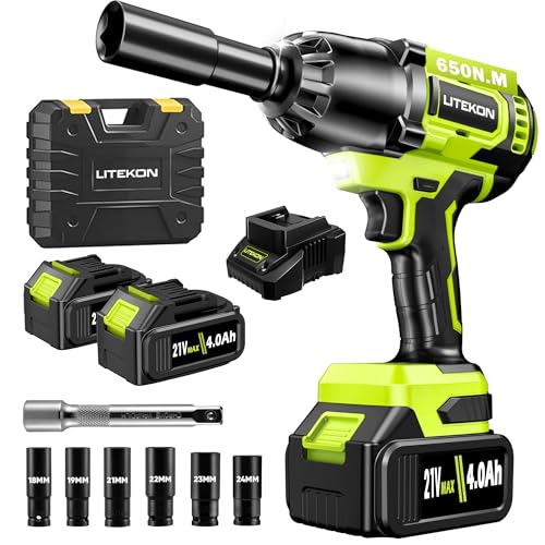 Cordless Impact Wrench 1/2 Inch, 480Ft-lbs (650N.m) Brushless High Power Impact Wrench Tool with 2x4000mAh Battery, 2500RPM High Torque Impact Gun, 7 Sockets for Home Car/Truck RV/Mower -2025 Upgraded
