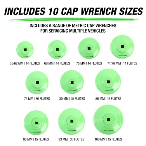 OEMTOOLS 10 Piece Flute Oil Filter Wrench Set Non-Slip Grip & 3/8" Drive | 10 Piece Flute Oil Filter Wrench Set, Fits 3/8" Ratchet, Non-Slip Grip, Rust-Resistant, Storage Case - style: 10 Piece Set