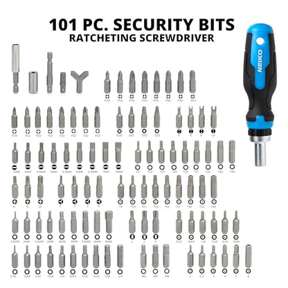 NEIKO 10082A Security Bit Set and Ratcheting Screwdriver | 101 Piece Set | Chrome Vanadium Steel | Screwdriver Bit Set Phillips, Tamperproof Torx Bits, & Flat | 1/4" Hex Shank Magnetic Bit Holder - size: Screwdriver Bit, style: Security