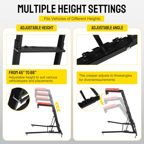 Top Adjustable Automotive Creeper, 45" - 66" 400 LBS Capacity High Top Creeper, Foldable Automotive Engine High Top Creeper, 4 Swivel Caster Wheels for Home Garage, Workshop Repair Maintenance