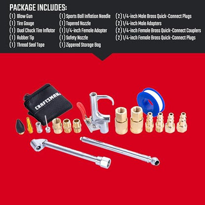 CRAFTSMAN 18-Piece Air Compressor Accessory Kit, Includes Blow Gun, Tire Inflator, Brass Fittings, and Storage Bag