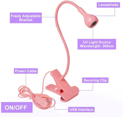 USB 3W LED UV Ultraviolet Phone Glue Curing Lamp,UV Led Nail Lamp for Gel Nails,Portable Clamp Flexible Desk Lamps for Mobile Repair,Plug and Play Pink - color: Pink