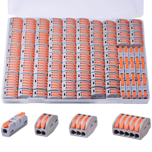 90PCS AVARBUVO Lever Wire Connectors, Quick Wire Splice Connectors Push-in, 2/3/5 Conductor Combination Kit with 1 in 1 Out Inline Terminals, 28-12 AWG - size: 90PCS